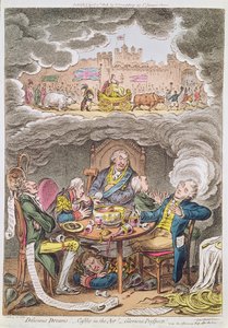 Heerlijke dromen! Kastelen in de lucht! Glorieuze vooruitzichten! vide Een middagdutje na de vermoeidheid van een officieel diner, cartoon met Lord Portland en zijn ministers, 1808